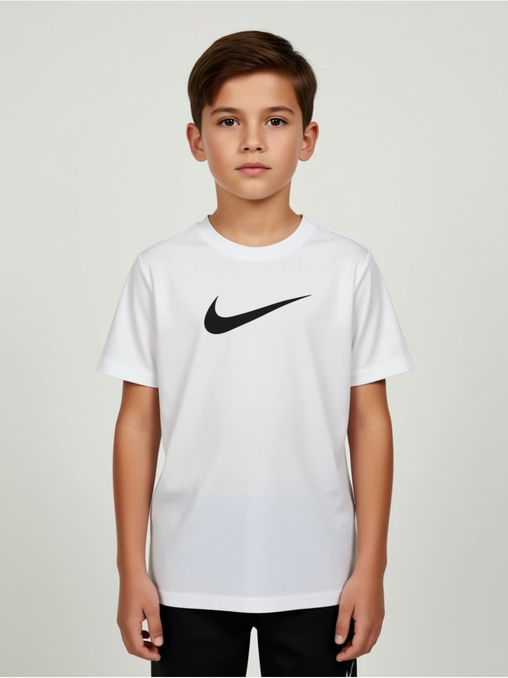 Nike White Tee with Black Swoosh for Kids